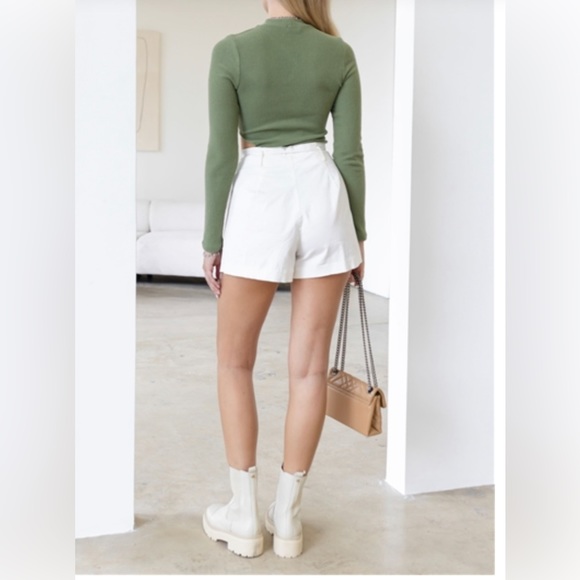 NWT Le Lis Cute Olive Ribbed Mock Neck cut out long sleeve stretchy bodysuit Y2K - Picture 5 of 10